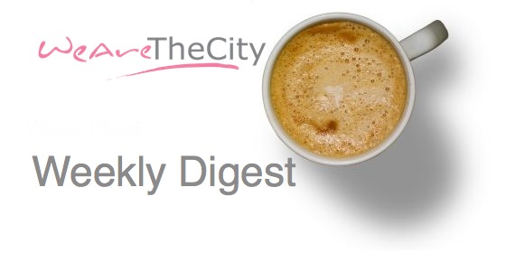 News, Views and  WeAreTheCity Logo with a coffee cup