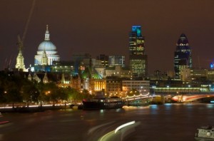 Night time from the River Thames